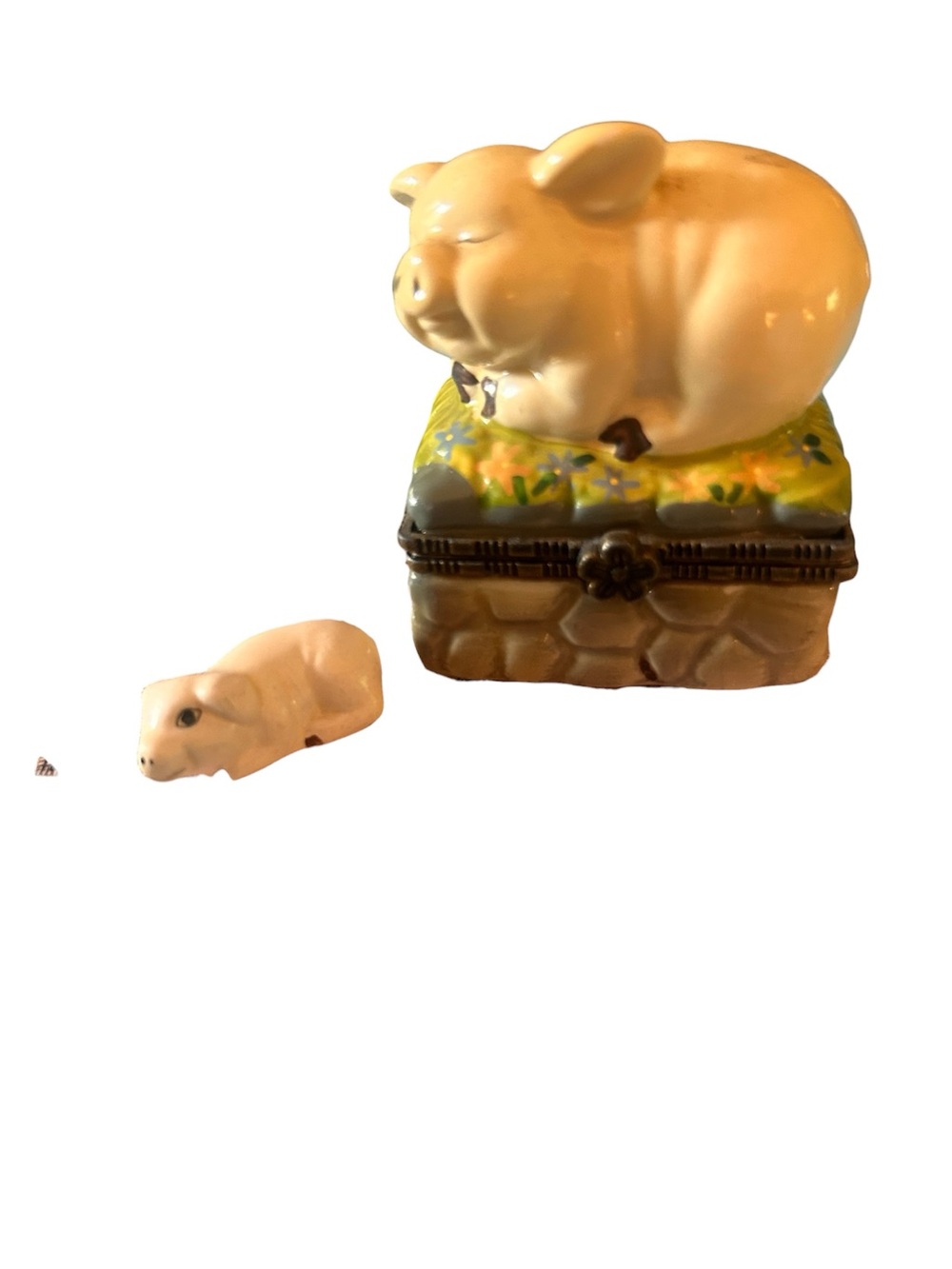 Vintage Ceramic Pig & Piglet Decorative Trinket/Pill Box- Cream